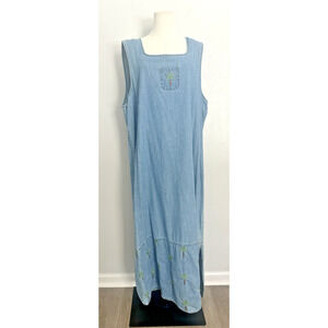 Denim Maxi Tank Dress Palm Tree Embroidery Plus 22W